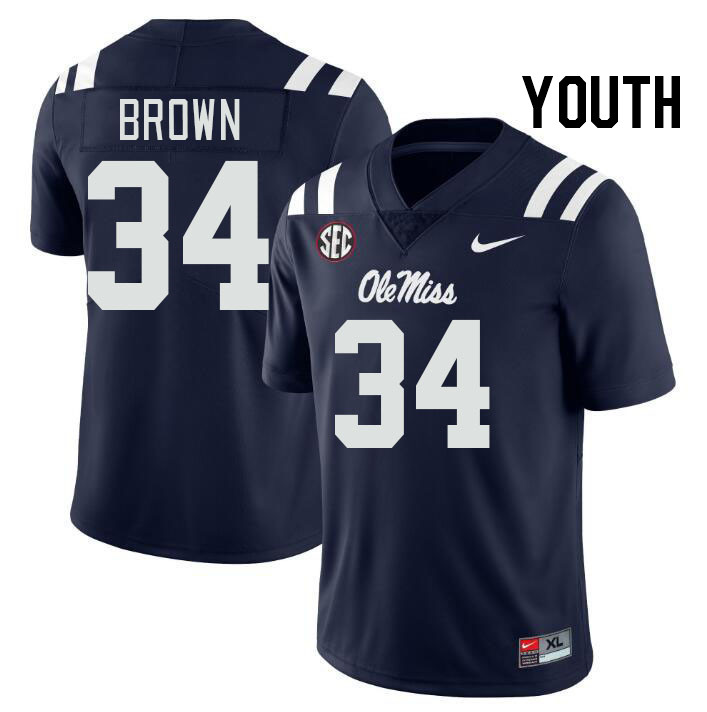 Youth #34 Cooper Brown Ole Miss Rebels College Football Jerseys Stitched-Navy